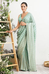 Rama Green Georgette Sequins Embroidered Saree