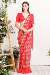 Crimson Red Georgette Embroidered Saree