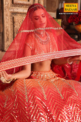 Orangish-Red Georgette Sequins Embroidered Lehenga