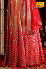 Orangish-Red Georgette Sequins Embroidered Lehenga