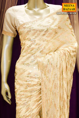 Cream Georgette Embroidered Saree