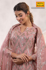 Mauve Georgette Sequins Embroidered Unstitched Suit