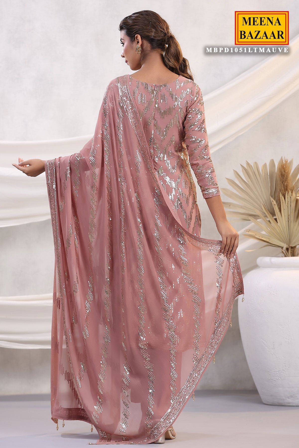 Mauve Georgette Sequins Embroidered Unstitched Suit