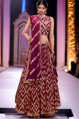 Wine Georgette Sequins Embroidered Lehenga with Dupatta