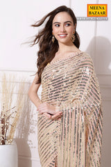 Pink Sequin Embroidered Georgette Saree