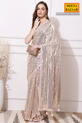 Pink Sequin Embroidered Georgette Saree