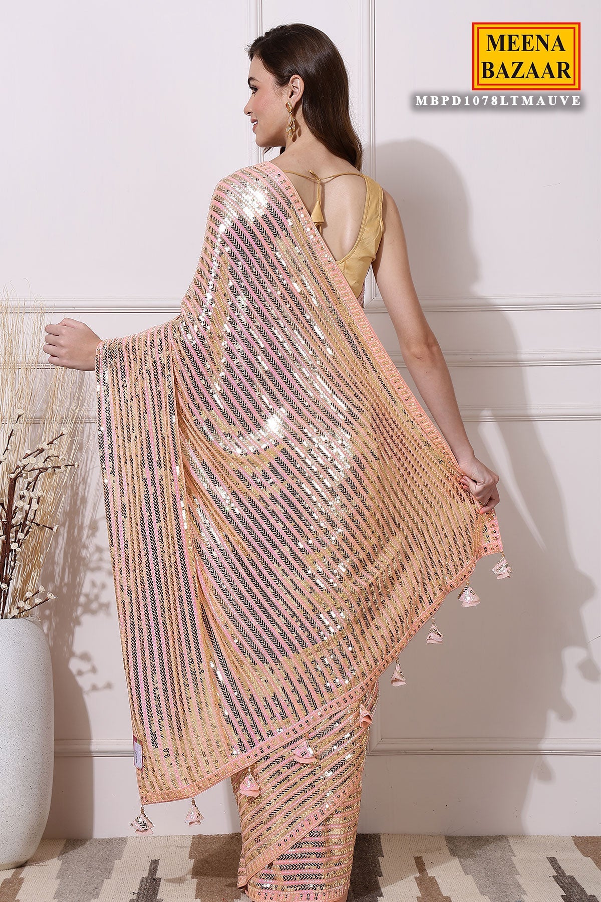 Pink Sequin Embroidered Georgette Saree