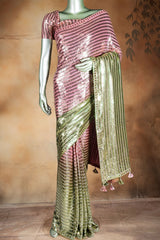 Pista & Pink Sequin Embroidered Georgette Saree