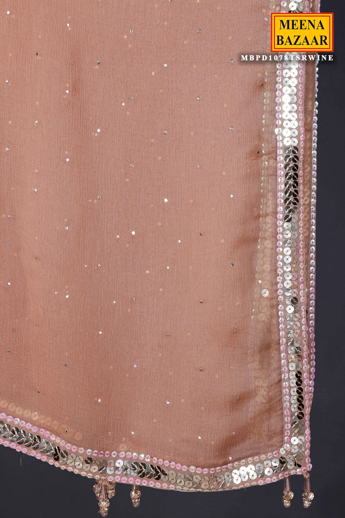 Wine & Brown Ombre Print Georgette Sequin Embroidered Unstitched Suit