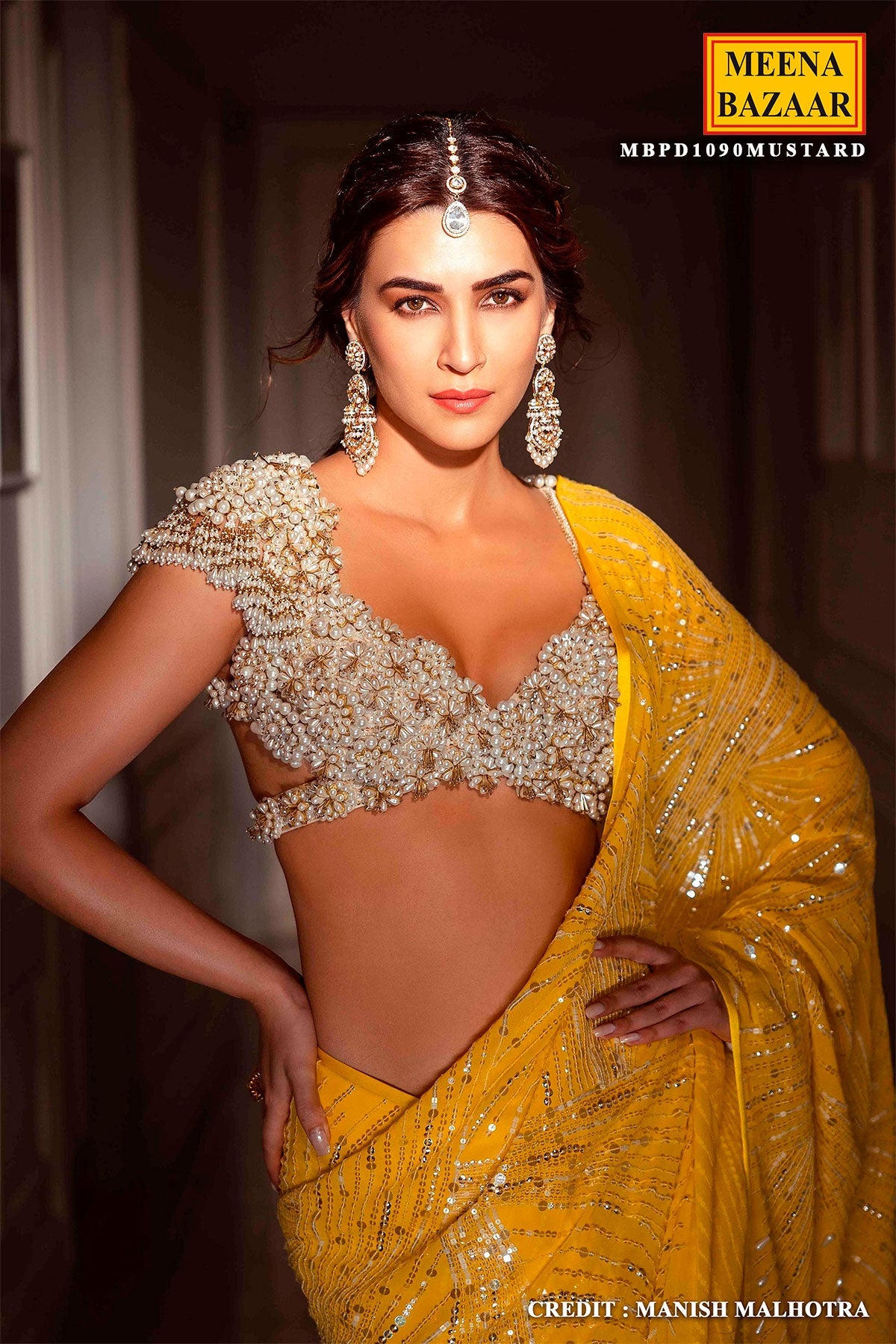 Yellow Georgette Sequins Embroidered Saree with Tassels Embellishments