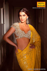 Yellow Georgette Sequins Embroidered Saree with Tassels Embellishments