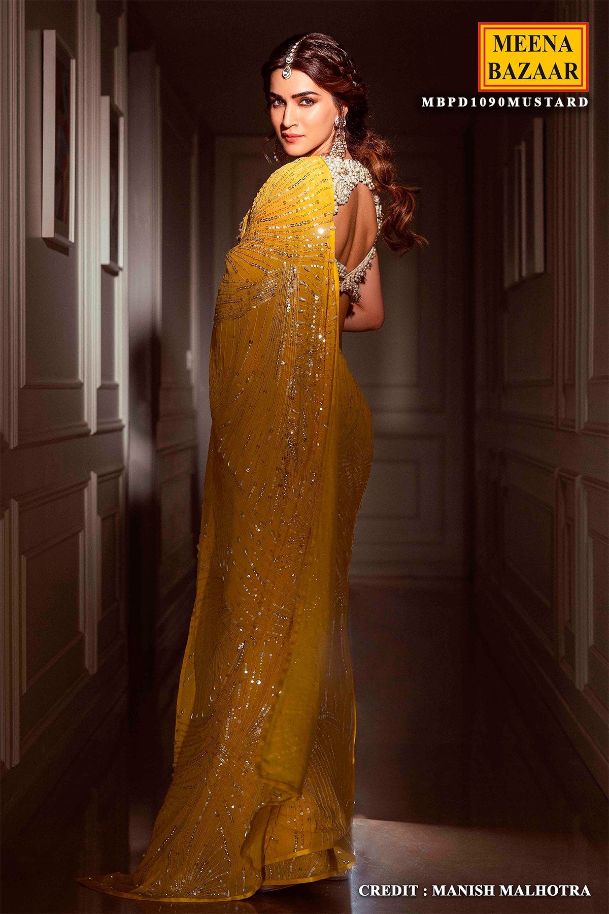 Yellow Georgette Sequins Embroidered Saree with Tassels Embellishments