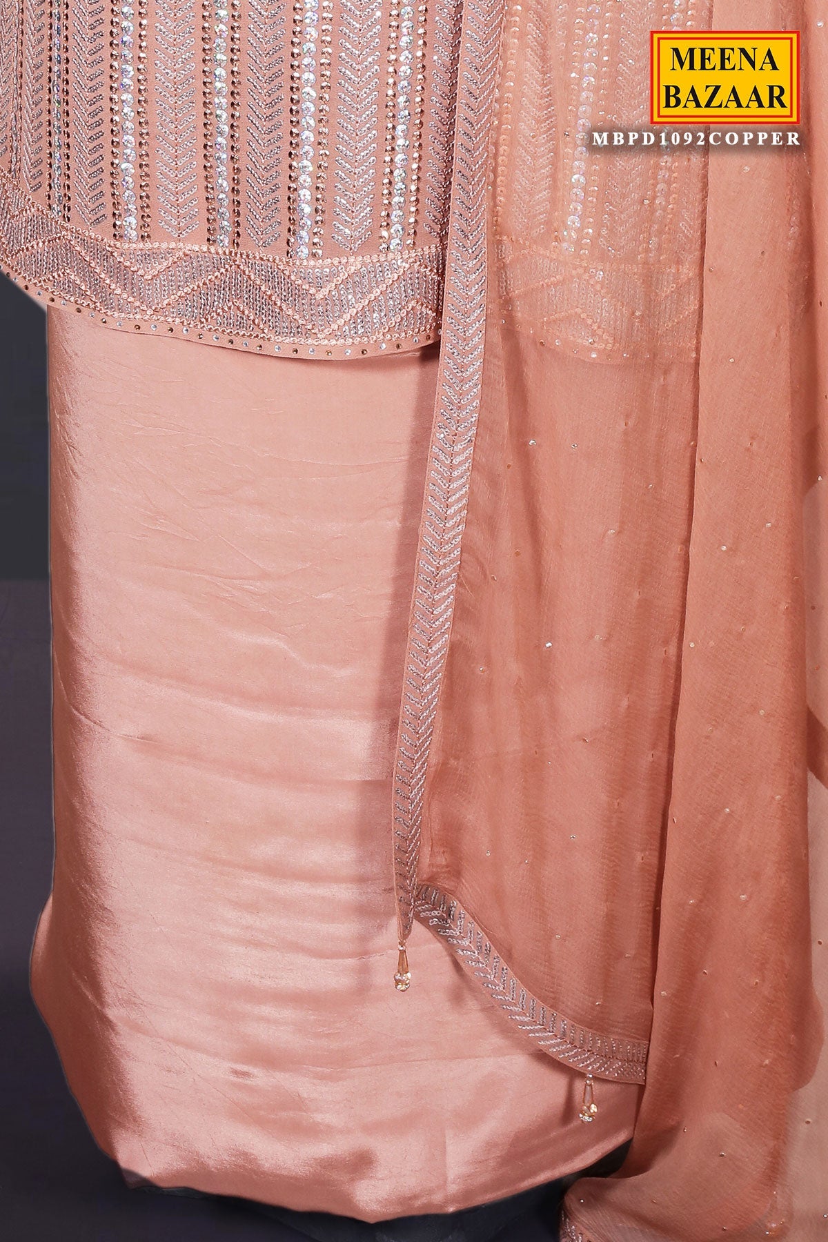 Copper Brown Georgette Sequin Embroidered 3Pc Unstitched Suit Set