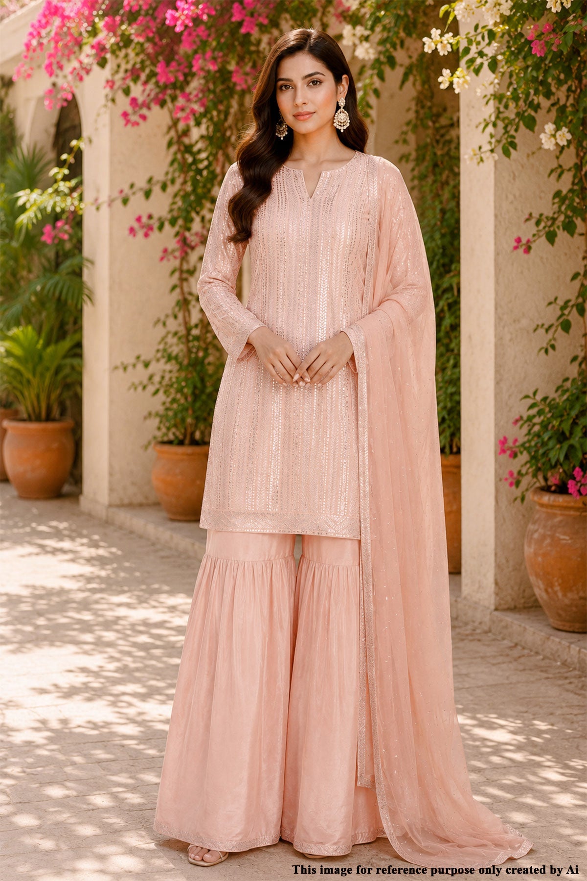 Copper Brown Georgette Sequin Embroidered 3Pc Unstitched Suit Set