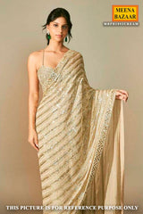 Cream Georgette Sequin  Embroidered Saree