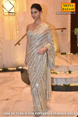 Cream Georgette Sequin  Embroidered Saree