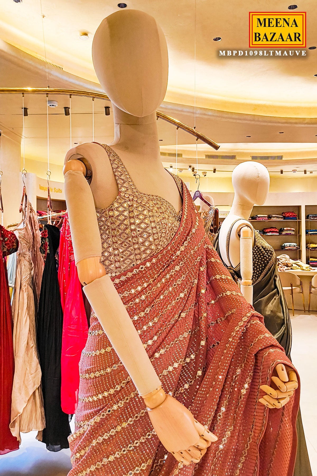 Light Mauve Mirror Work Saree