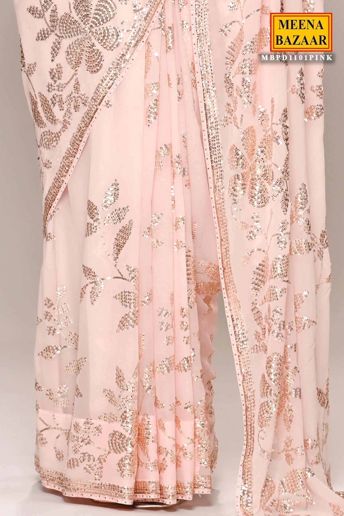 Pink Floral Sequin Embroidered Georgette Saree