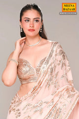 Pink Floral Sequin Embroidered Georgette Saree