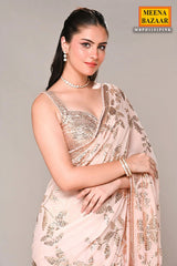 Pink Floral Sequin Embroidered Georgette Saree