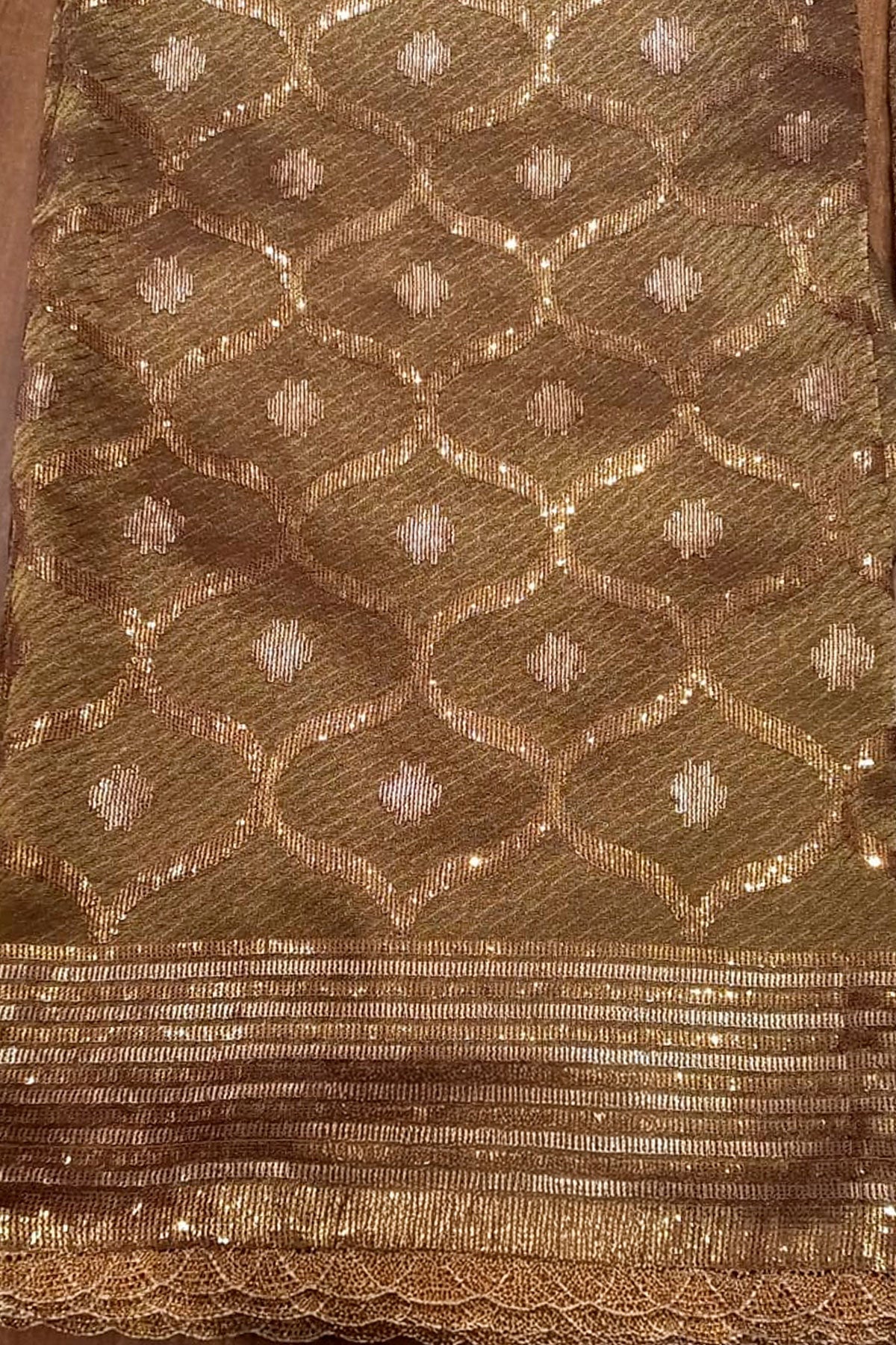 Copper Kanjivaram Tissue Suit Set with Matching Dupatta Festive Wear