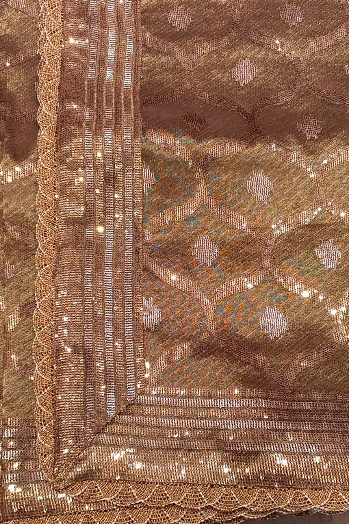 Copper Kanjivaram Tissue Suit Set with Matching Dupatta Festive Wear