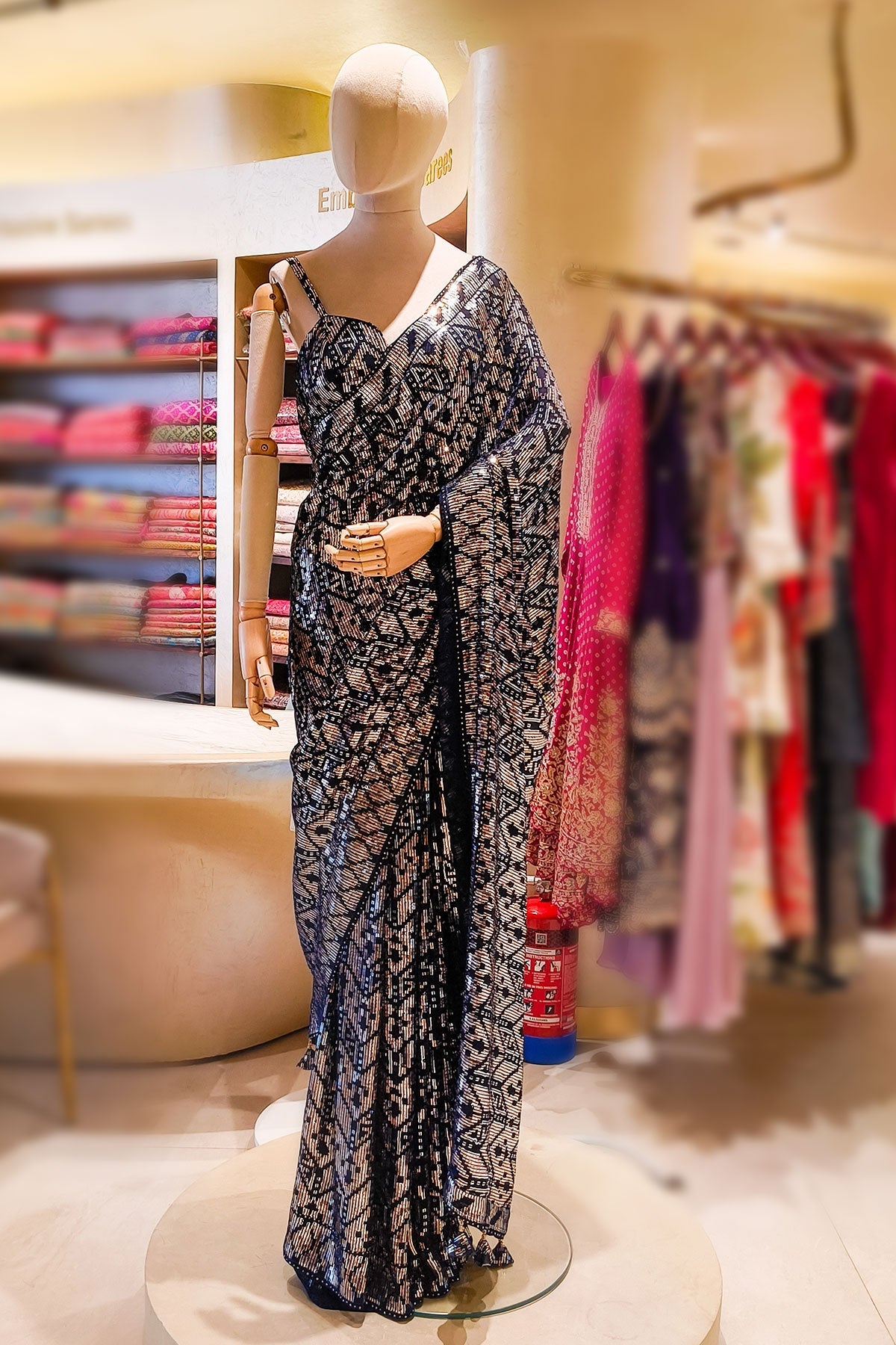 Navy Blue Georgette Sequins Designer Saree Party & Wedding Wear
