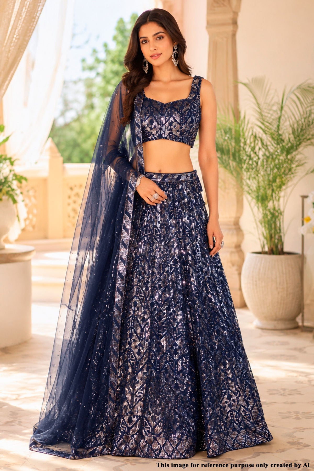 Navy Georgette Lehenga with Intricate Sequin Work