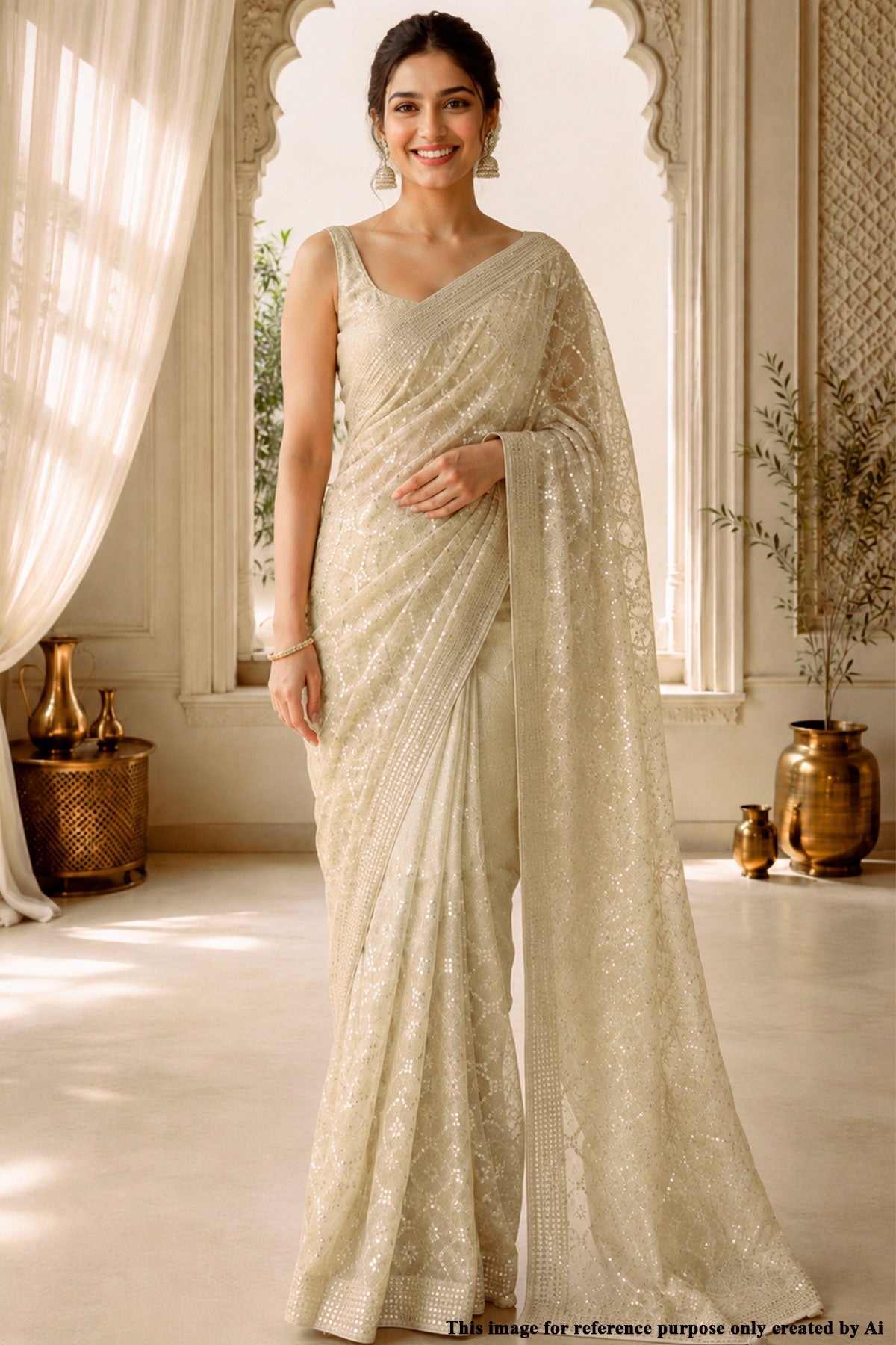 Champagne Gold Embroidered Saree