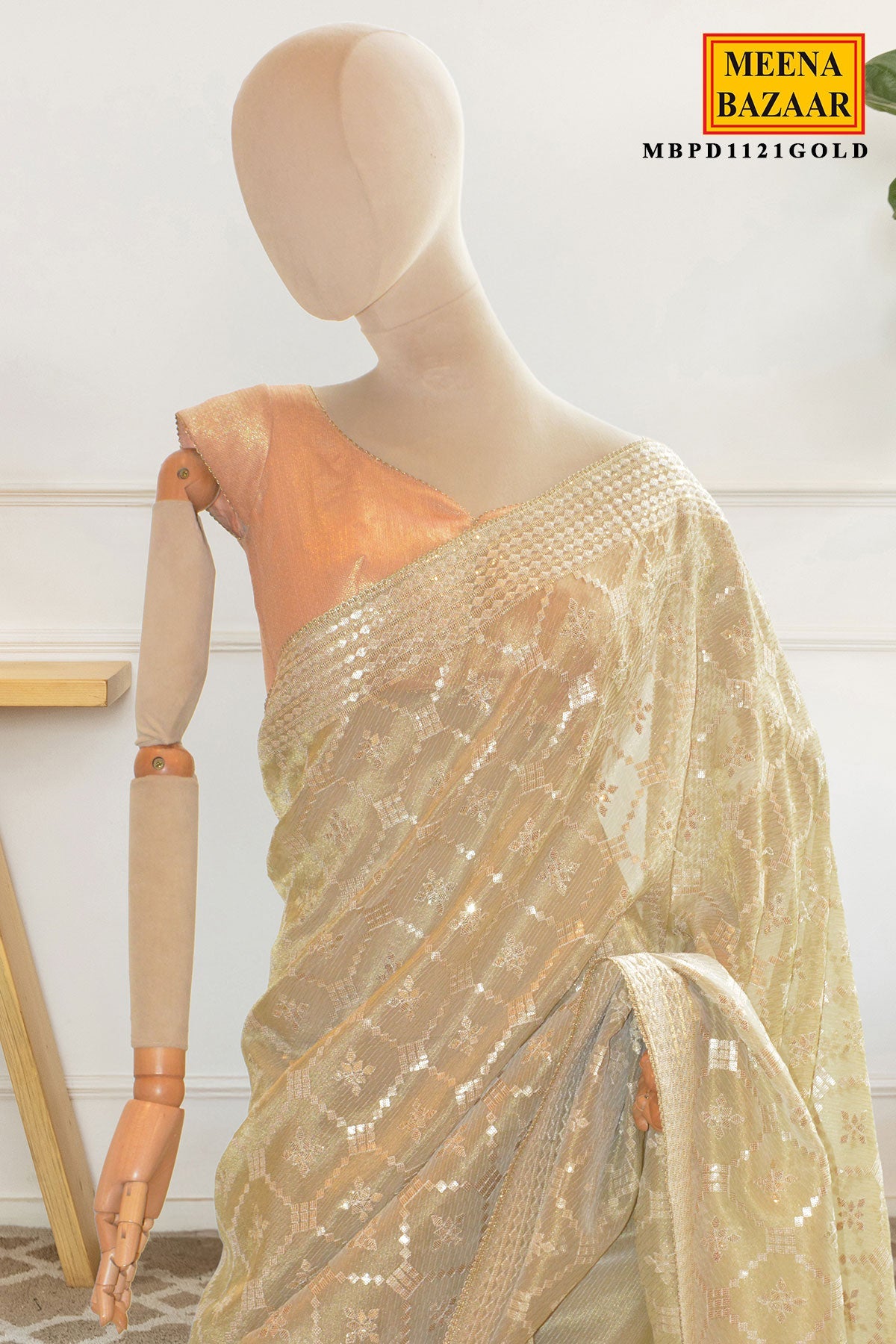 Champagne Gold Embroidered Saree