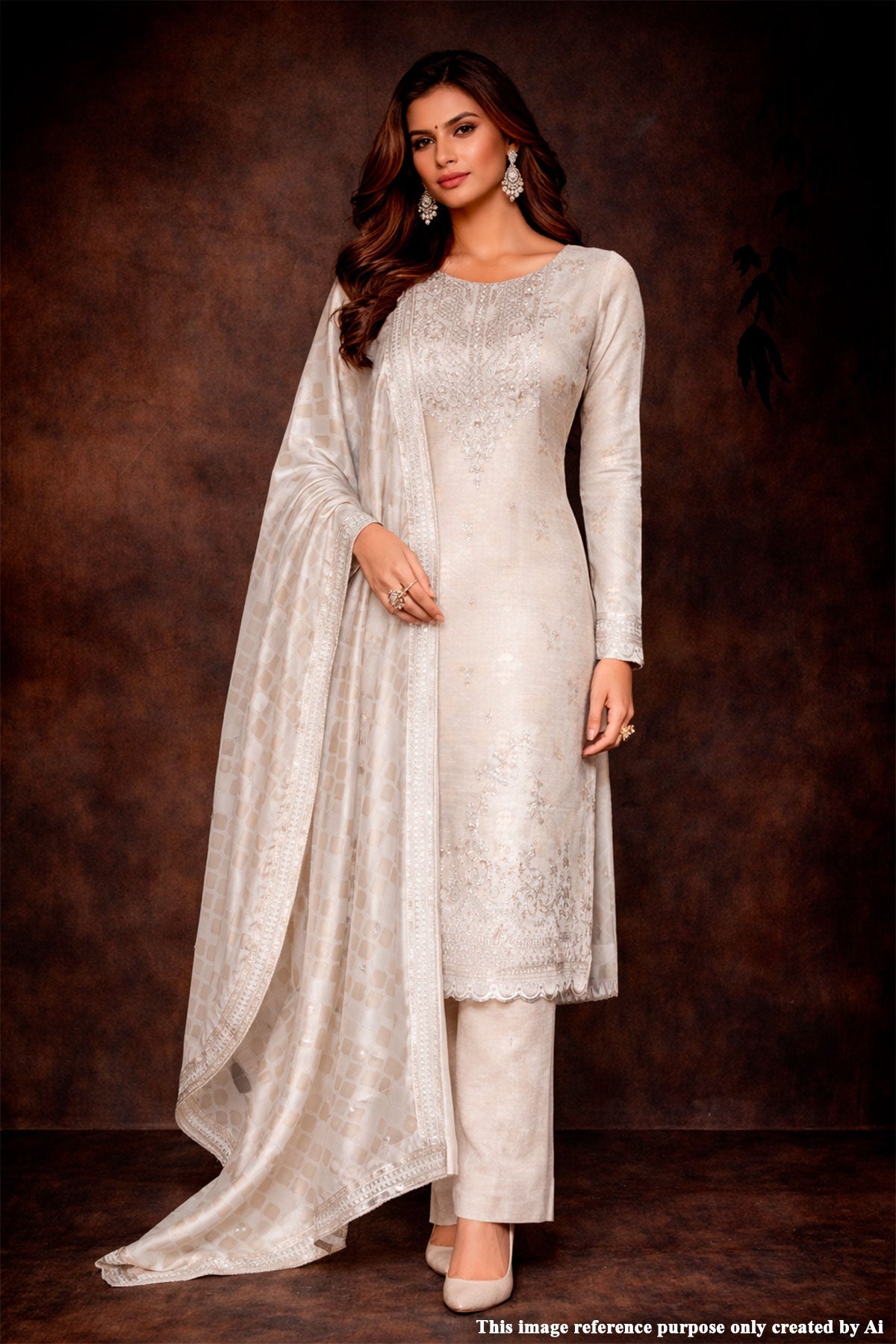 Gold Silk Unstitched Suit with Zari & Sequin Work