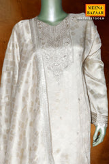Gold Silk Unstitched Suit with Zari & Sequin Work