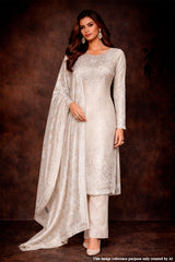 Gold Silk Unstitched Suit with Zari & Sequin Work
