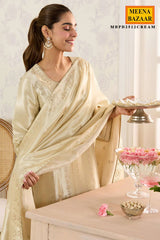 Cream Shisha Silk Work Unstitched Suit Material