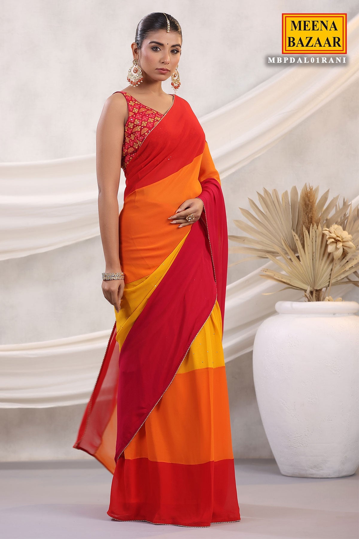 Rani-Orange Georgette Saree with Readymade Blouse