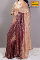 Brown & Wine Georgette Sequins Embroidered Saree with Tassels Embellishments