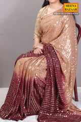 Brown & Wine Georgette Sequins Embroidered Saree with Tassels Embellishments