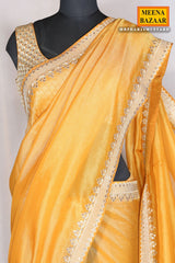 Mustard Shimmer Tissue Zari Embroidered Saree With Ready Blouse