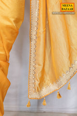 Mustard Shimmer Tissue Zari Embroidered Saree With Ready Blouse