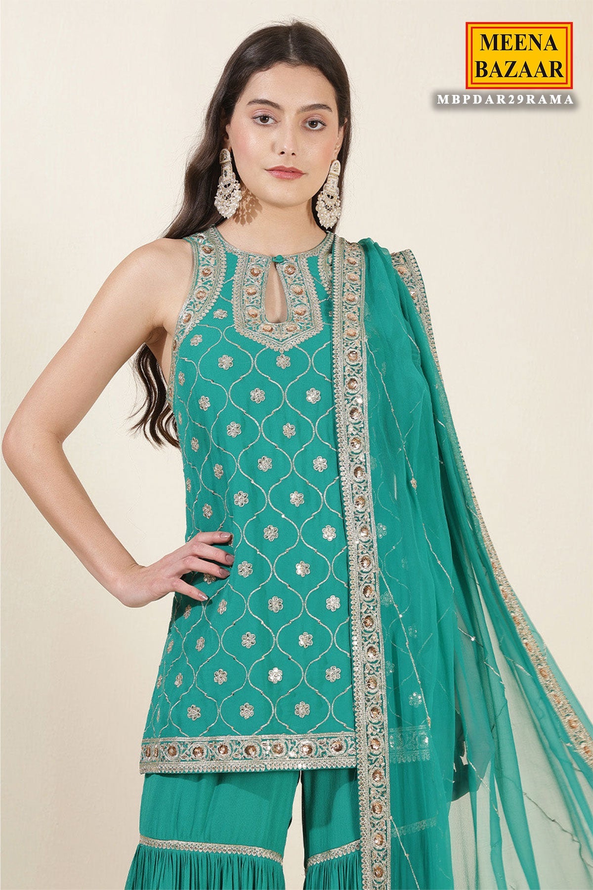 Rama Green Embroidered Georgette Sharara Suit Set