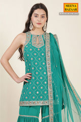 Rama Green Embroidered Georgette Sharara Suit Set