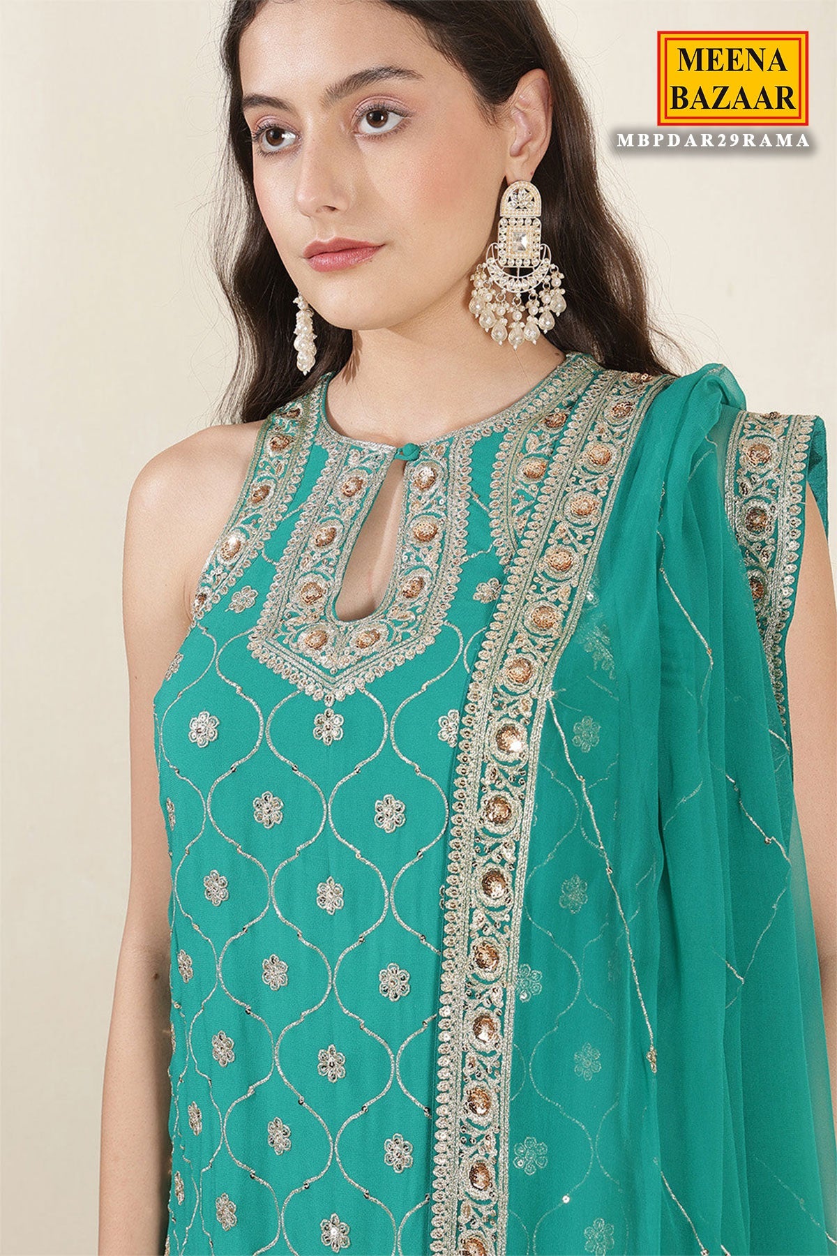 Rama Green Embroidered Georgette Sharara Suit Set