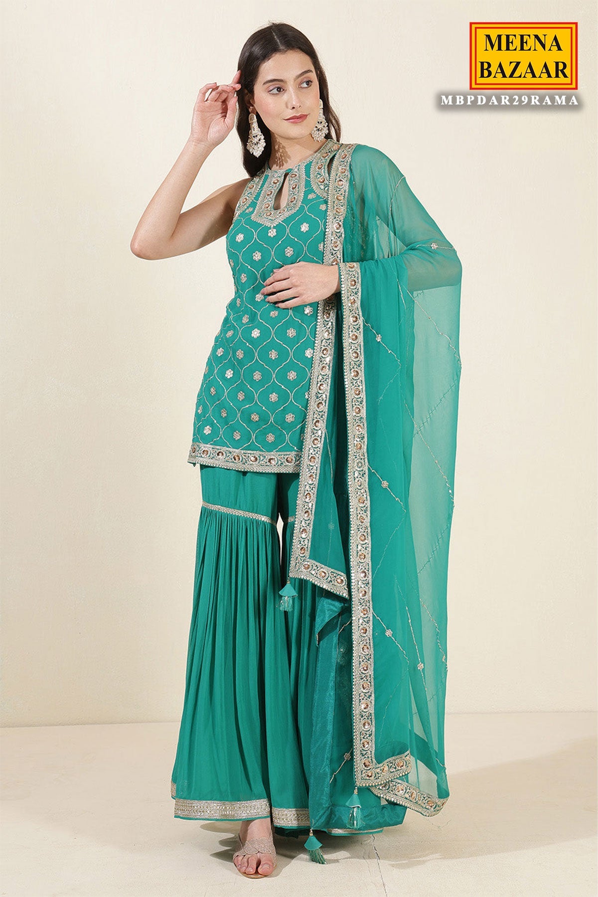 Rama Green Embroidered Georgette Sharara Suit Set