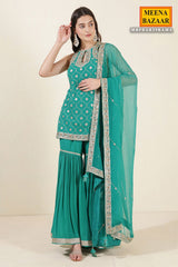 Rama Green Embroidered Georgette Sharara Suit Set