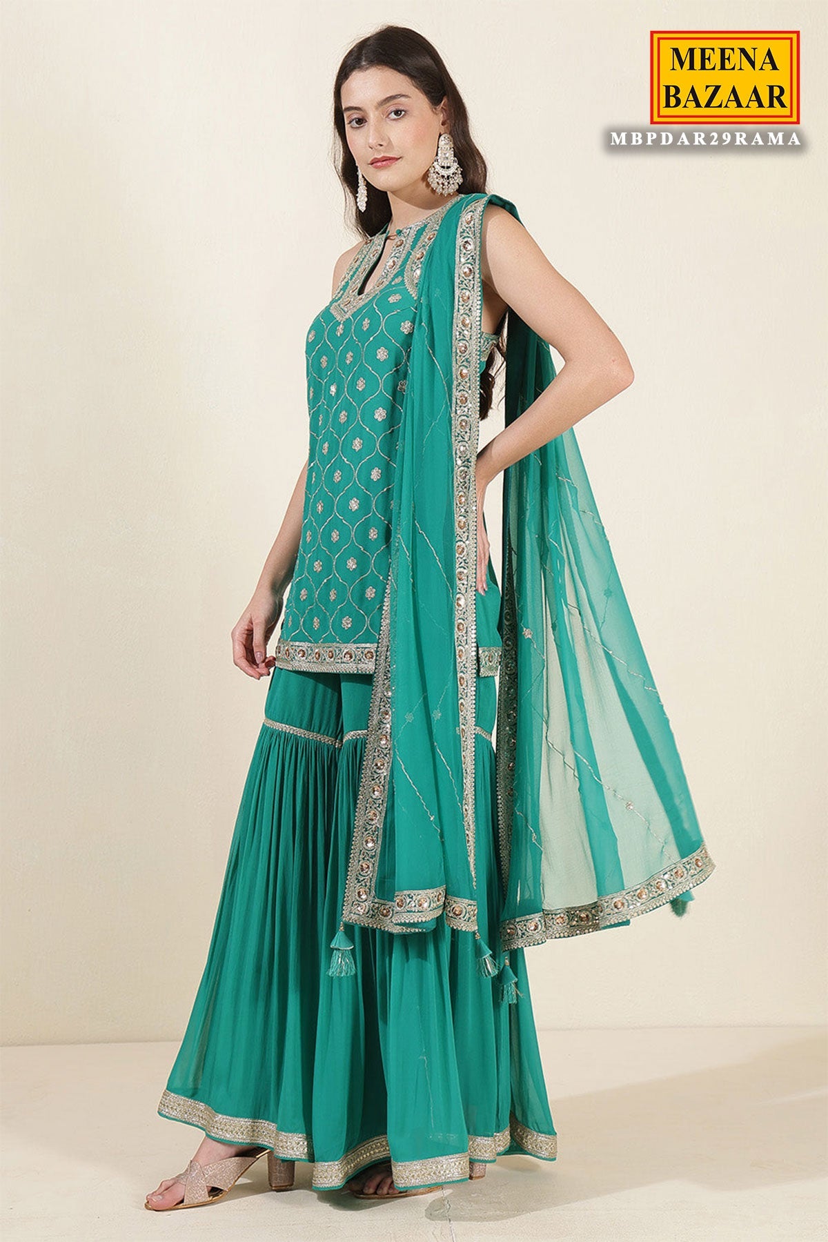 Rama Green Embroidered Georgette Sharara Suit Set