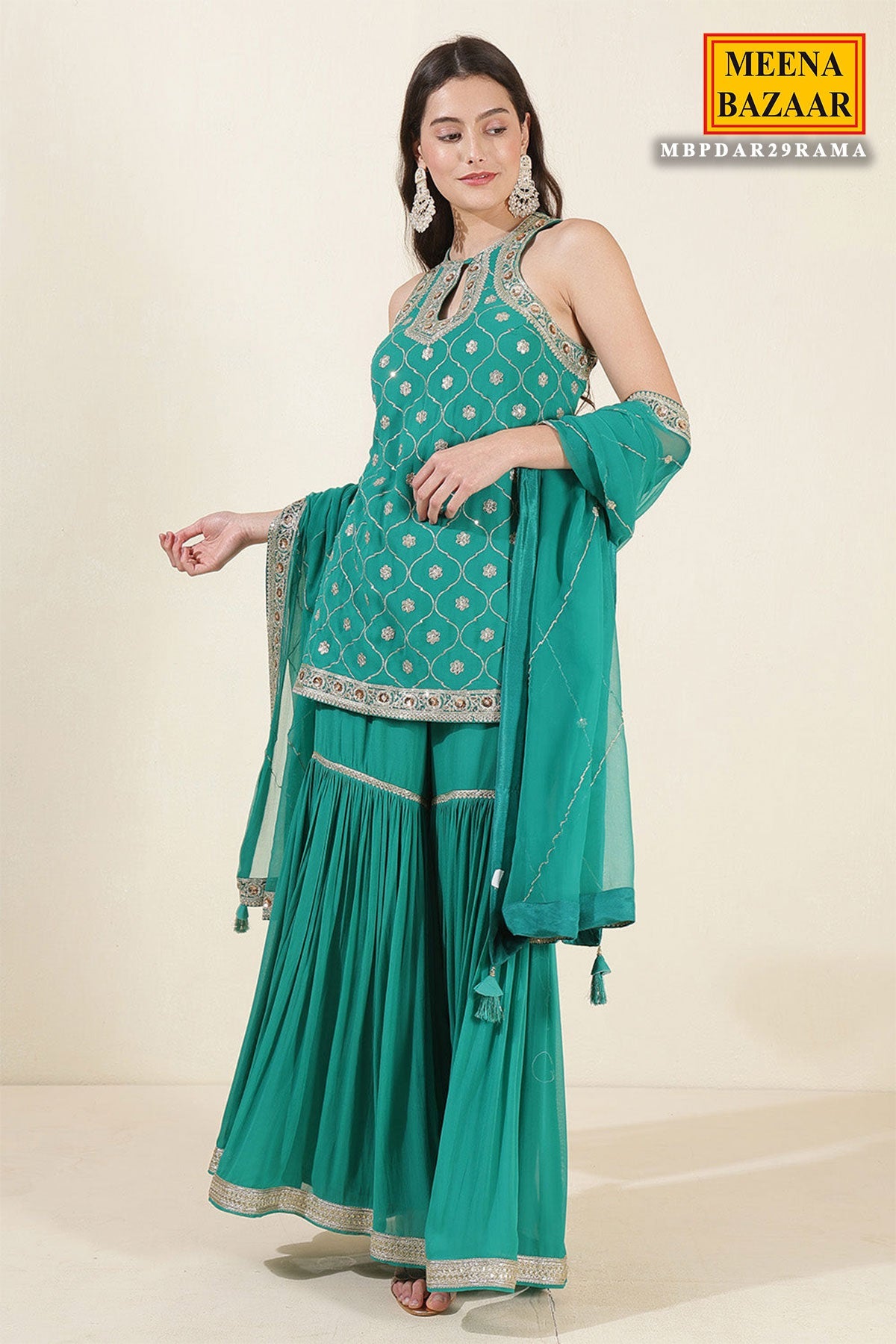 Rama Green Embroidered Georgette Sharara Suit Set