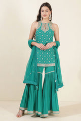 Rama Green Embroidered Georgette Sharara Suit Set