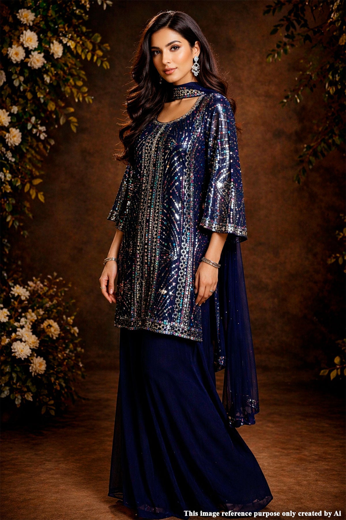 Navy Georgette Ready Made Suit with Elegant Sequence Work