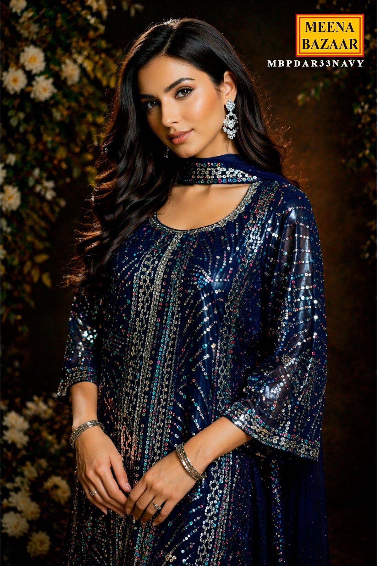 Navy Georgette Ready Made Suit with Elegant Sequence Work