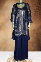 Navy Georgette Ready Made Suit with Elegant Sequence Work